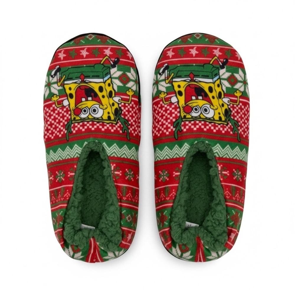 SpongeBob SquarePants Men's Christmas Ugly Sweater Slippers Size 10-13 Cozy NWT - Picture 13 of 13